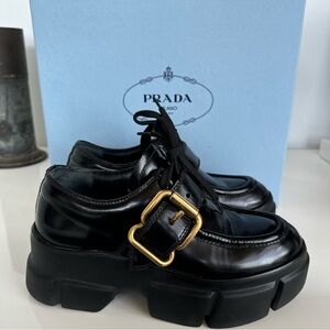 Prada Chunky Soled Derby Lace-up Loafers with Oversized buckle size 36